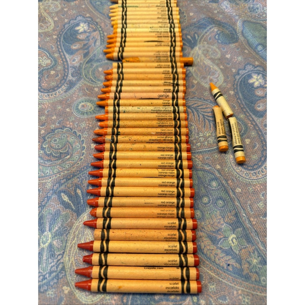 Crayola Crayons Lot 44 Scarlet Apricot Melon Peach Sunglow Orange Used